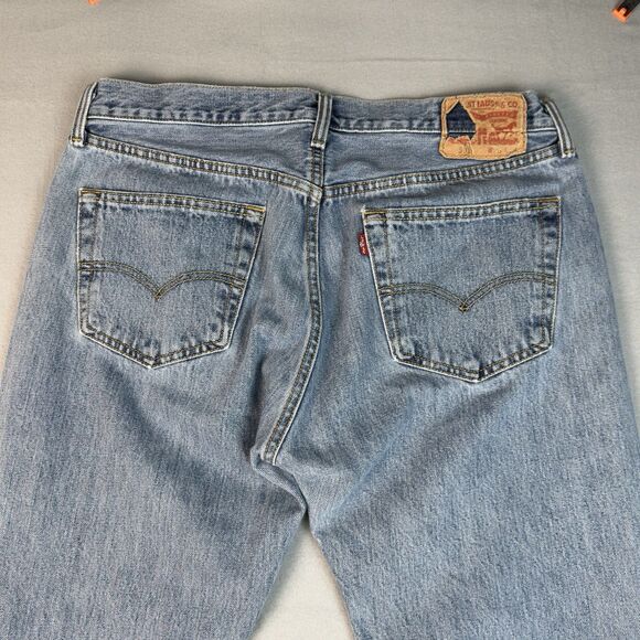 Levi's 501xx Jeans Mens 36x29 Straight Leg Button Fly Blue Denim Distressed - Picture 9 of 16